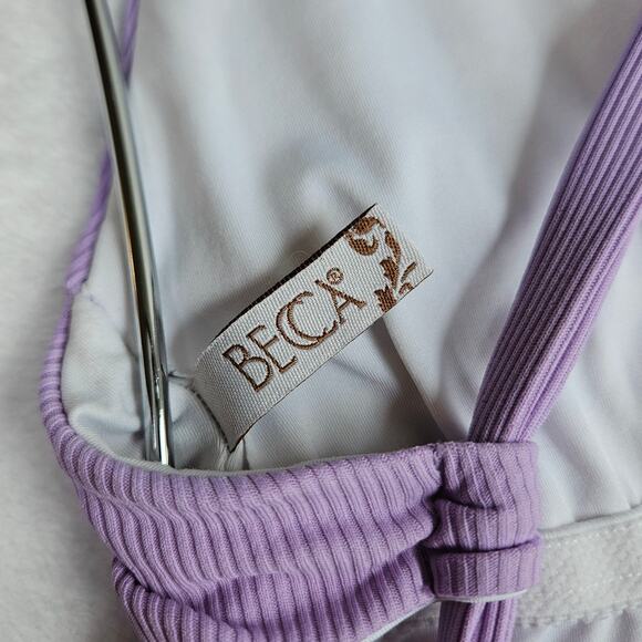 BECCA by Rebecca Virtue Fine Line Rib Skylar Plunge One-Piece Size Medium Purple - Picture 10 of 16